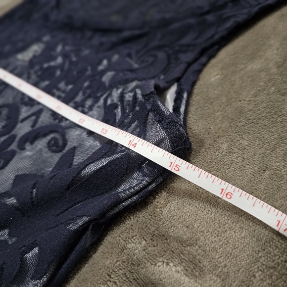 SALLY MILLER Victorian Vibes Dress Silky Silver Lining Deep Blue Sheer Velvet - Picture 15 of 17